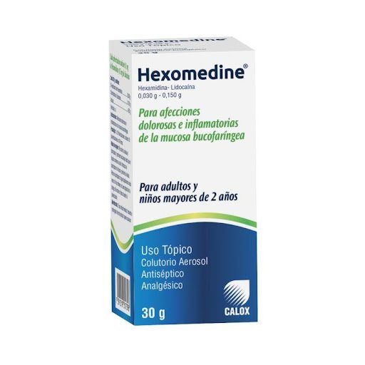 Hexamidina + Lidocaína 1mg/0,5mg Hexomedine Calox Colutorio Aerosol x 30 gr