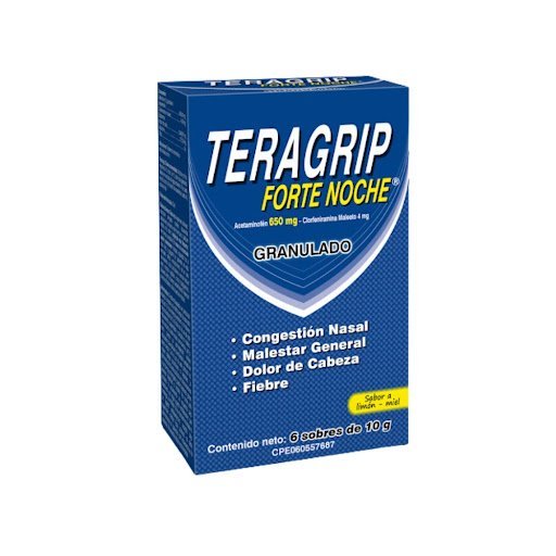 Acetaminofén + Clorfeniramina Teragrip Forte Noche 500 mg/2 mg Caja x 6 Sobres Polvo Oral